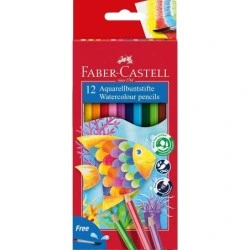 Faber-Castell Classic Colour Acuarelable Pack de 12 Lapices de Colores Hexagonales Acuarelables + Pincel - Resistencia a la