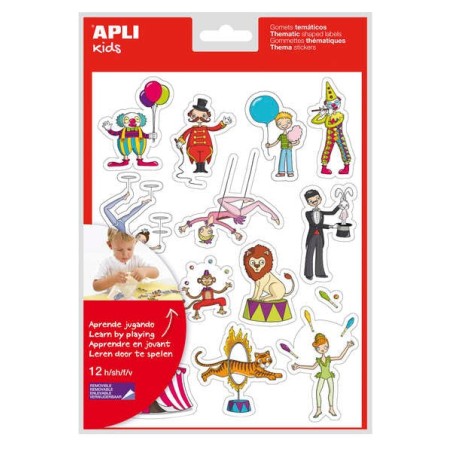 Apli Bag of Circus Themed Stickers - 168 Stickers in 12 Sheets - Removable Adhesive - Ideal for Schools - Water Based Adhesive