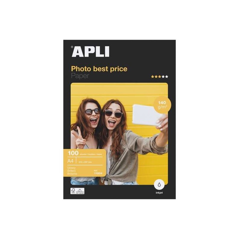 Apli Papel Fotografico Bestprice A4 140gr - Acabado Brillante - 100 Hojas