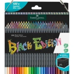 Faber-Castell Black Edition Pack de 100 Lapices de Colores - Mina Supersuave - Madera Negra - Ideales para Dibujo sobre Papel