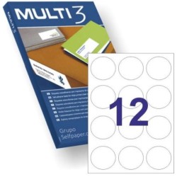 Pacote Multi3 de 1200 etiquetas redondas de 60 mm de diâmetro - 100 folhas x 12 etiquetas - Adequado para impressão a laser e