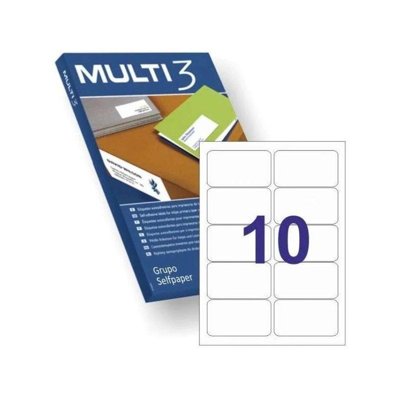 Multi3 Pack de 1 000 Etiquettes Permanentes 99,1x57mm - Bords émoussés - 100 Feuilles x 10 Etiquettes - Couleur Blanc