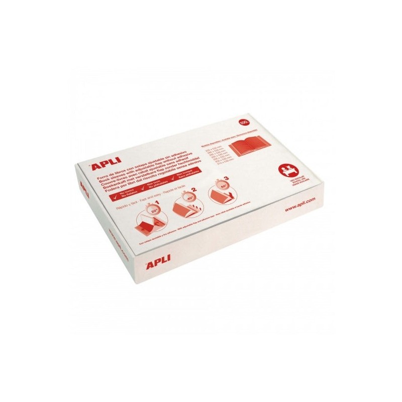Apli Caja de 100 Forros para Libros 310mm PVC 130 micras - Solapa Autoajustable - Facil Forrado en 3 Pasos - Transparente