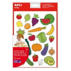 Sacola Apli de Gomets Temáticos de Frutas e Verduras - 276 Gomets - Adesivo Removível - Desenvolvido com Educadores - Ideal