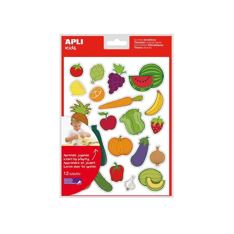 Apli Sachet de Gomets Thématiques Fruits et Légumes - 276 Gomets - Adhésif amovible - Développé avec des éducateurs - Idéal