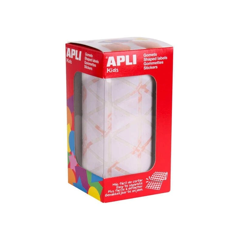 Apli Roll with 2,832 Triangular Gomets 20x20x20mm - Permanent Adhesive - EN-71 and FSC Standards - Water Based Adhesive