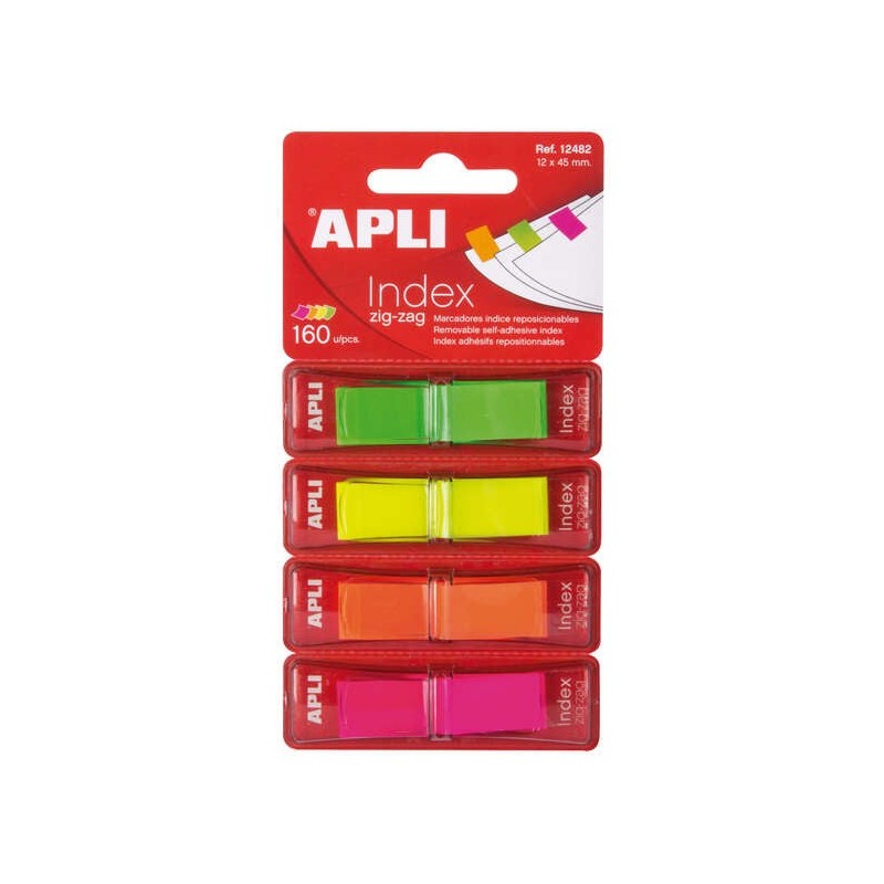 Apli Adhesive Indices Zigzag Film 45x12mm 4 Dispensers of 40 Indices - Easy to Apply - Resistant - Removable - Fluorescent