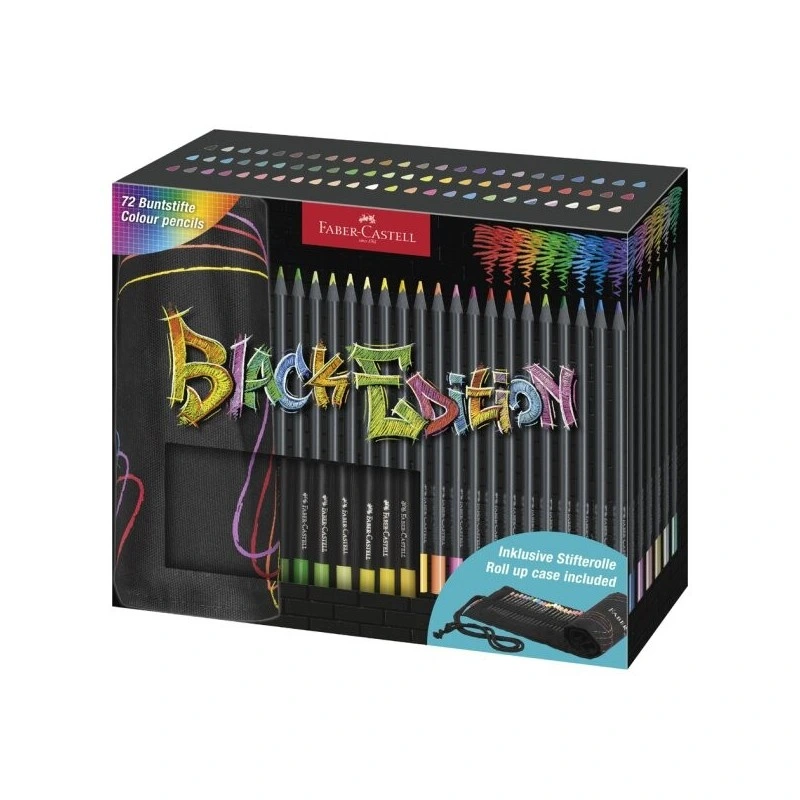 Faber-Castell Black Edition Pack Enrollable de 72 Lapices de Colores - Mina Supersuave - Madera Negra - Ideales para Dibujo