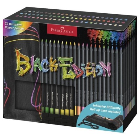 Faber-Castell Black Edition Pack Enrollable de 72 Lapices de Colores - Mina Supersuave - Madera Negra - Ideales para Dibujo