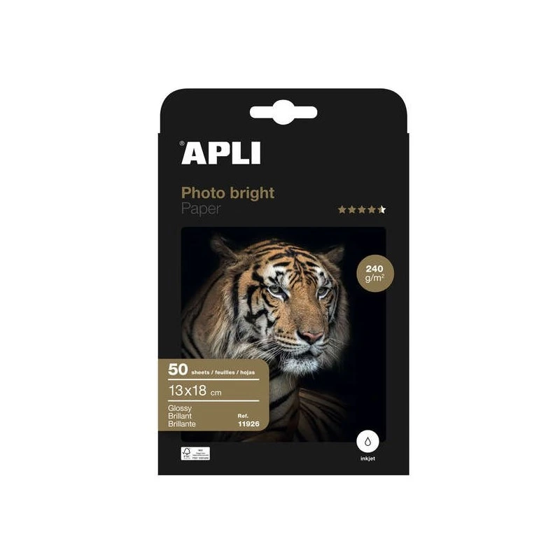 Papier Photo Apli Photobright 13 x 18 cm 240 g 50 Feuilles