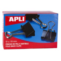 Pinces pliantes Apli 30x51 mm - Acier trempé noir - Poignées en nickel - 12 unités - Peut contenir jusqu'à 220 feuilles