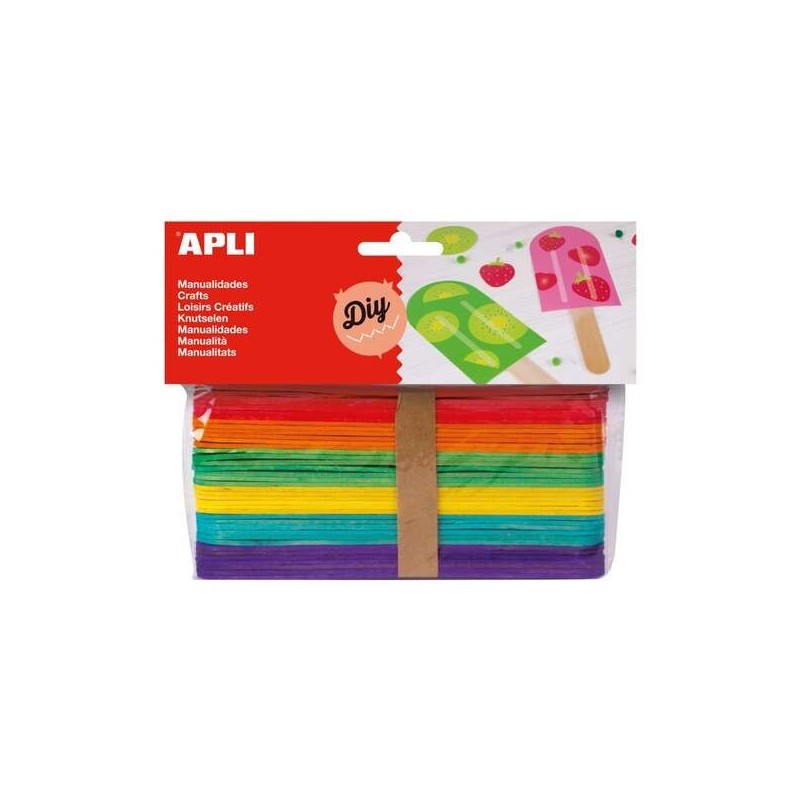 Apli Pack de 40 Palos Polo Jumbo de Madera Natural 150 x 18 mm - Colores Surtidos