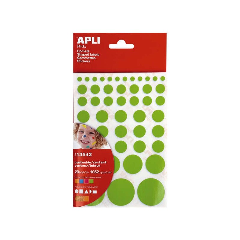Apli Gomets Adhesivo Permanente - 1052 Gomets por Bolsa - Desarrollo de Habilidades Creativas y Psicomotrices - Cumple Normas
