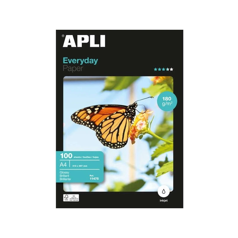 Apli Papel Fotografico Everyday A4 180gr - Acabado Brillante - 100 Hojas