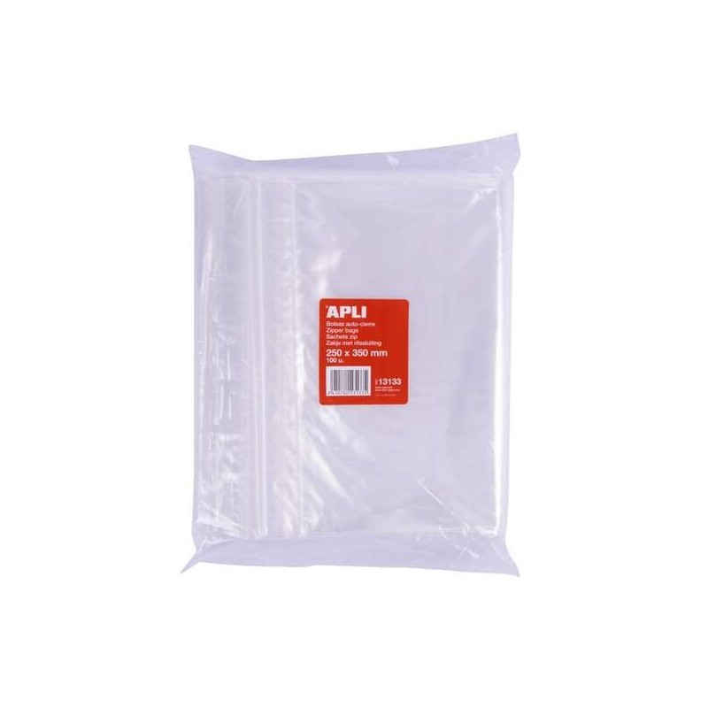 Apli Pack de 100 Bolsas de Auto Cierre 250 x 350 mm - Cierre Seguro - Aptas para Alimentos