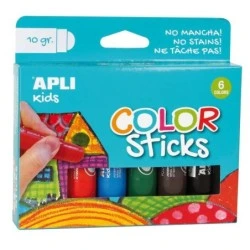 Apli Color Sticks Pack con 6 Temperas Solidas de 10g - Acabado Satinado sin Necesidad de Barniz - Secado Rapido en Menos de 3