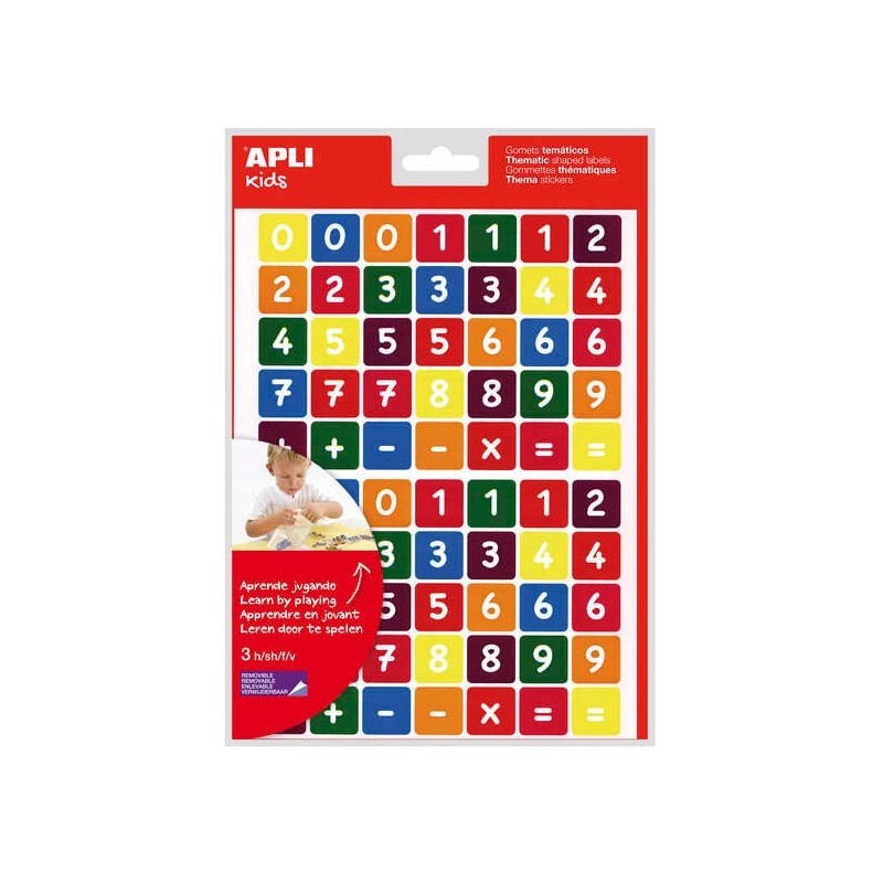 Apli Bag of Numbers Themed Gomets - 210 Gomets in 3 Sheets - Removable Adhesive - Learning Numbers and Mental Calculation