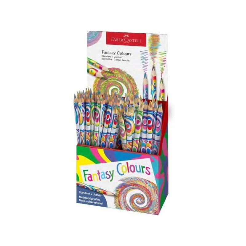 Faber-Castell Fantasia Expositor con 84 Lapices con Mina Multicolor - Modelos Standard y Jumbo - Cuerpo Triangular Decorado