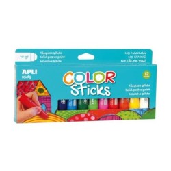 Apli Color Sticks Pack with 12 Solid Temperas of 10g - Satin Finish without the Need for Varnish - Quick Drying in Less than 3