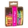 Pinces en bois Apli Fluor Collection - 15 unités de couleurs fluorescentes - Boîte Kraft avec Eurohole - Remplacement pour