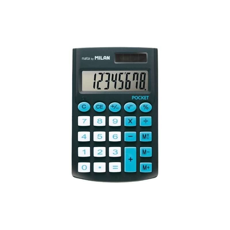 Milan Pocket Calculadora de Bolsillo con Pantalla de 8 Digitos - 3 Teclas de Memoria y Raiz Cuadrada - Teclas con Tacto Suave