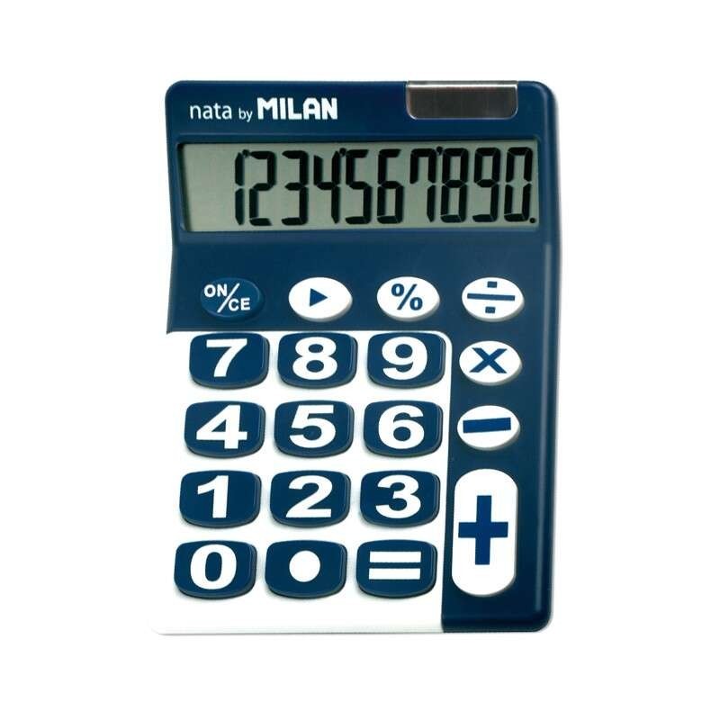 Calculatrice de bureau à 10 chiffres Milan - Grandes touches - Mise hors tension automatique - Couleur bleu et blanc
