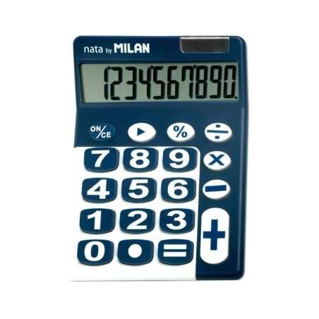Calculatrice de bureau à 10 chiffres Milan - Grandes touches - Mise hors tension automatique - Couleur bleu et blanc