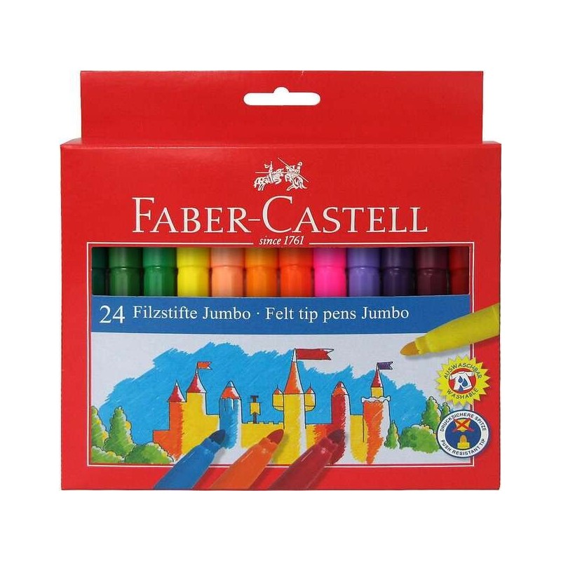 Faber-Castell Jumbo Pack de 24 marqueurs à pointe épaisse - Encre lavable à base d'eau - Couleurs assorties