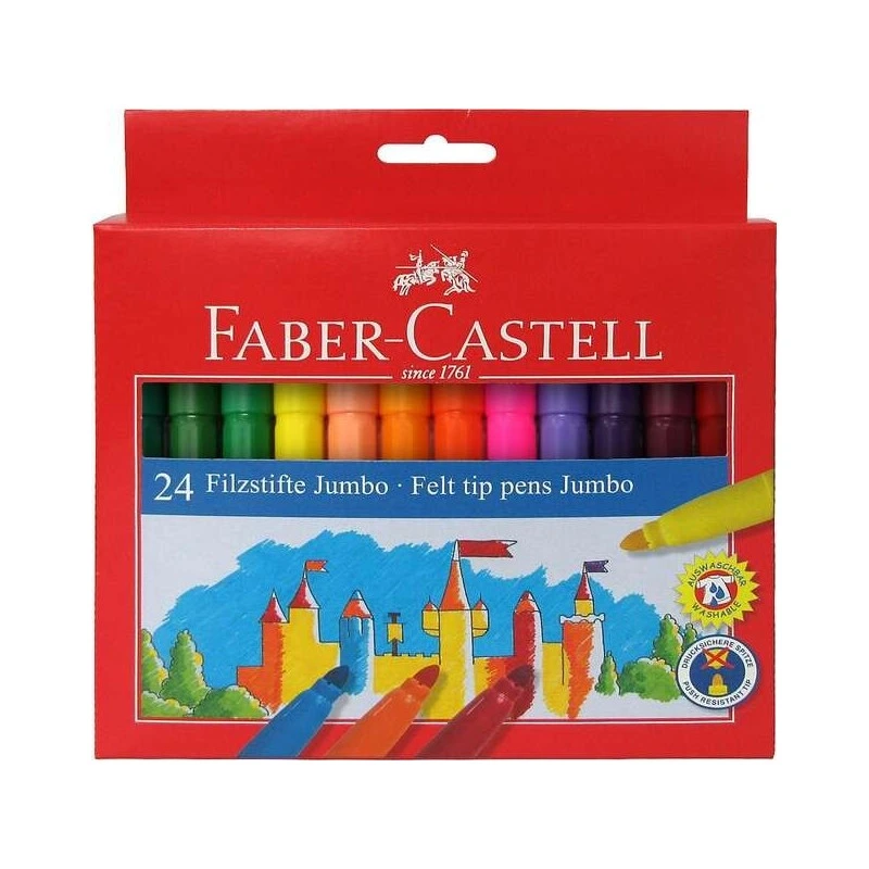 Faber-Castell Jumbo Pack de 24 marqueurs à pointe épaisse - Encre lavable à base d'eau - Couleurs assorties