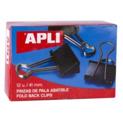 Apli Boite de 12 Pinces Pliantes 20x41mm - Peut contenir jusqu'à 170 Feuilles - Clips en Acier Trempé Noir - Poignées Nickel