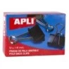Apli Caja de 12 Pinzas Abatibles 20x41mm - Sujecion hasta 170 Hojas - Clips de Acero Templado en Negro - Asas en Niquel