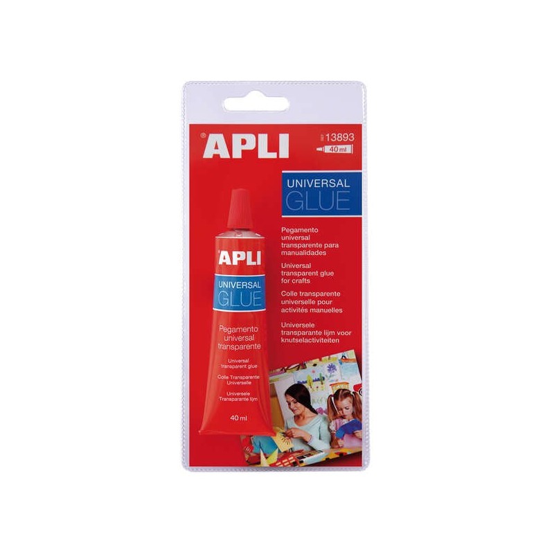 Colle Universelle Apli Tube 40 ml - Séchage rapide - Résistante à l'eau - Transparente