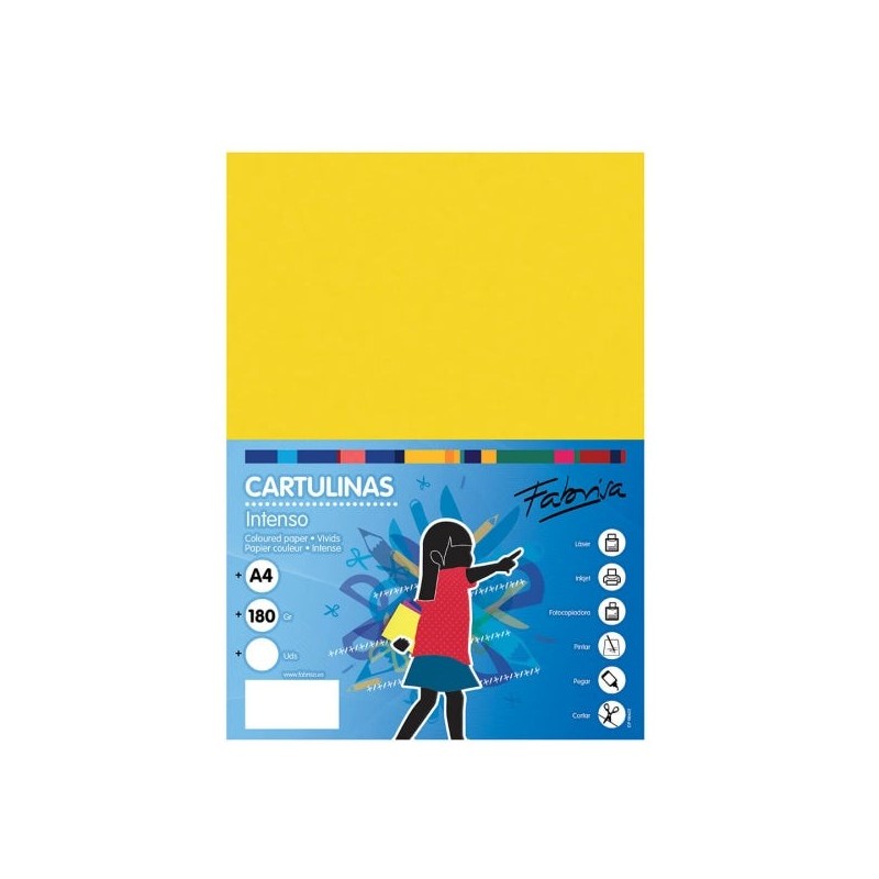 Fabrisa Pack de 50 Cartulinas 180 g/m² - Tamaño A4 - Color Amarillo Fuerte