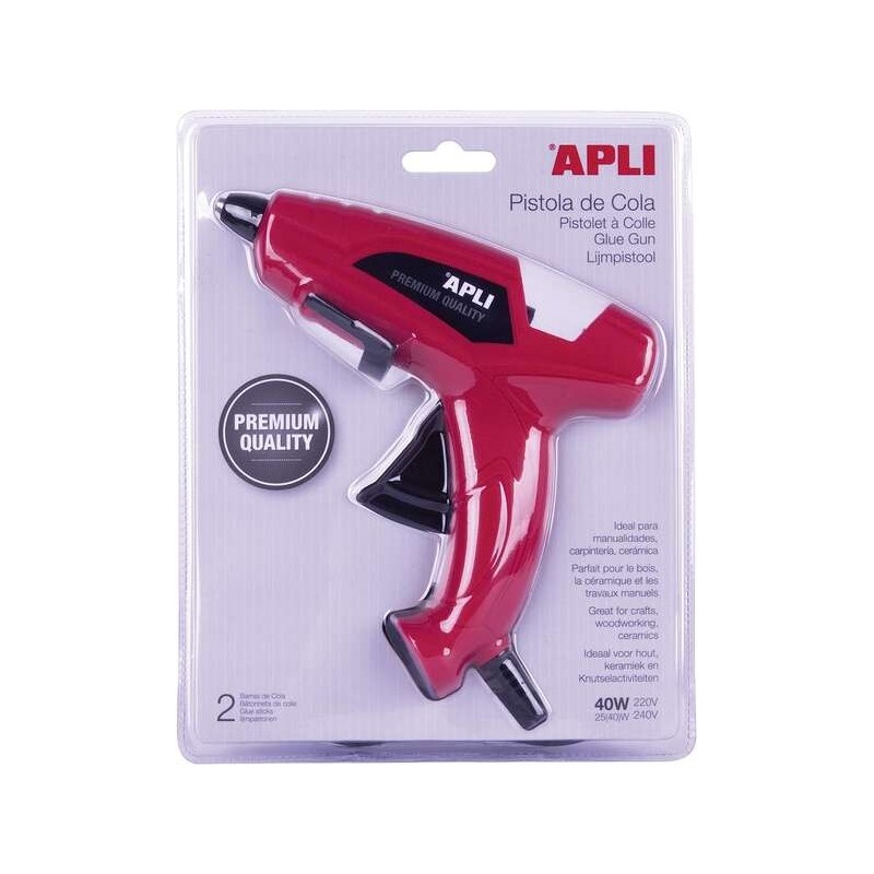 Apli Pistola de Cola Termofusible 40W para Barras de Ø11mm - Incluye 2 Barras de Cola de Ø11mm x 10cm - Color Rojo