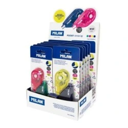 Milan Pocket Acid Display of 24 Correction Tapes in Blisters of 2 units. 4,2mm x 5m - Dry Correction - Fast, Clean and Accurate