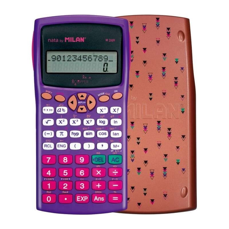 Milan M240 Calculadora Cientifica Copper 10+2 Digitos - Pantalla de 2 Lineas - 240 Funciones Integradas Incluyendo 124
