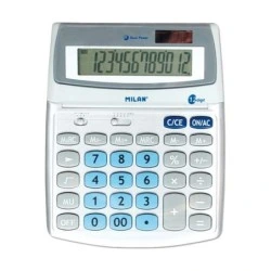 Milan Calculadora de 12 Digitos Grande - Pantalla Inclinable - 3 Teclas de Memoria - Calculo de Margenes - Memoria Doble