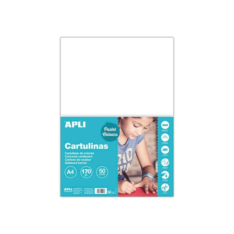 Apli Pacote de 50 Cartolina A4 170g - Sem Ácido - Indicada para Uso Escolar - Cor Branca
