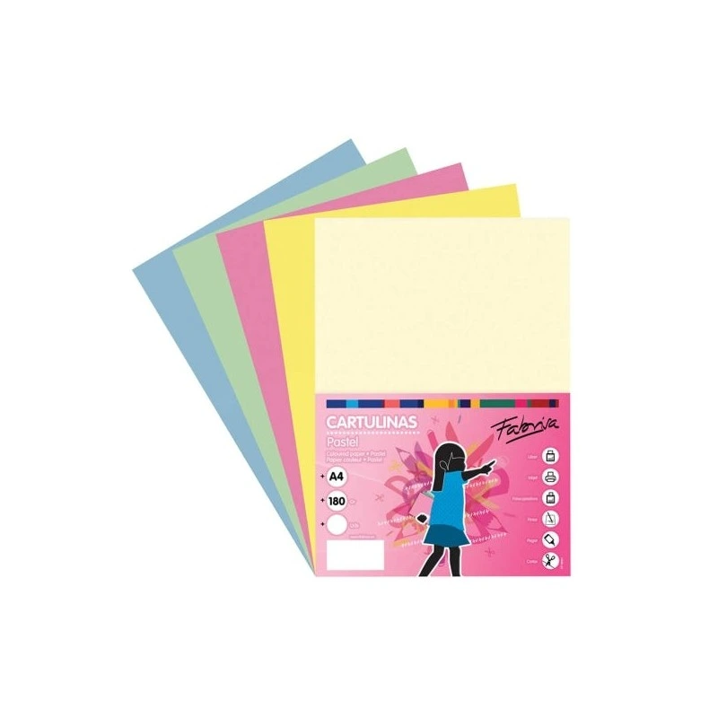 Fabrisa Pack de 50 Cartulinas 180 g/m² - Tamaño A4 - Colores Pastel Surtidos
