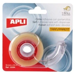 Apli Porta Cinta Home con Cinta Adhesiva Transparente - 19mm x 33m - Facil de Usar y Transportar - Ideal para el Hogar y la