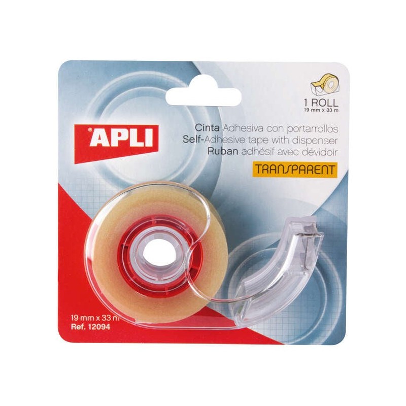 Apli Home Tape Holder with Transparent Adhesive Tape - 19mm x 33m - Easy to Use and Carry - Ideal for Home and Office