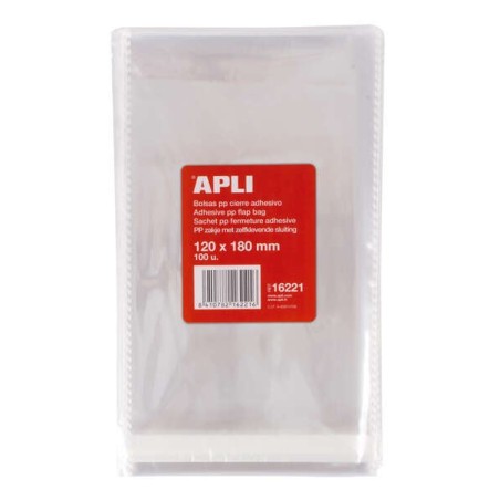 Apli Pack de 100 Bolsas Polipropileno Transparente con Cierre Adhesivo - Tamaño 120 x 180mm - Galga 120 - Alta Resistencia y