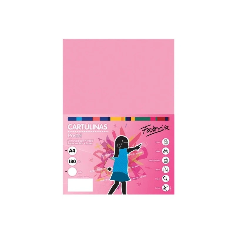 Fabrisa Pacote de 50 Cartolina 180 g/m² - Tamanho A4 - Cor Rosa