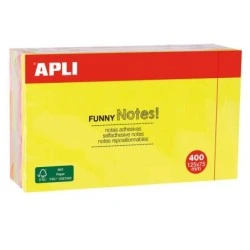 Apli Funny Bloc de 400 Notas Adhesivas Reposicionables 125x75mm - 4 Colores Surtidos (100 Hojas por Color) - Colores Fluor