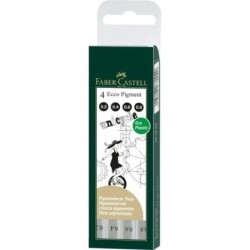 Faber-Castell Ecco Pigment Pack de 4 Rotuladores Calibrados 0.2, 0.4, 0.6, 0.8mm - Punta Engastada en Metal - Tinta Pigmentada