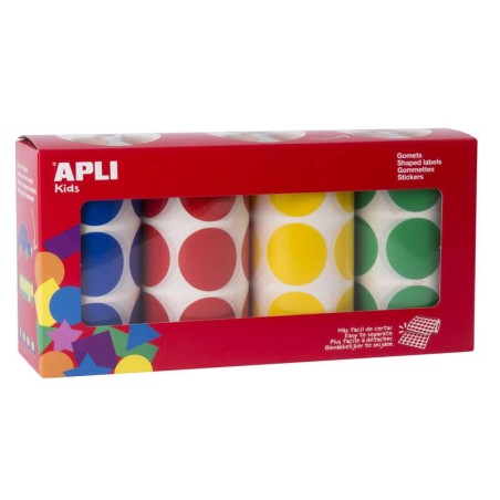 Apli Gomets Redondos Ø 33mm - Pack de 4 Rollos con 2832 Gomets - Adhesivo Permanente - Ideal para Desarrollar Habilidades en