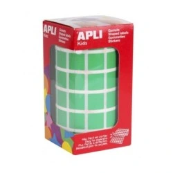 Apli Roll of 2,832 Square Gomets 15 x 15mm - Permanent Water-Based Adhesive - Solvent Free - Green Color
