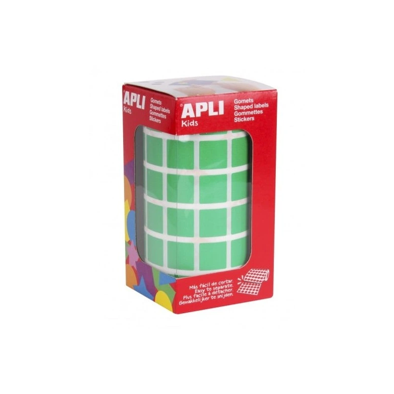 Apli Rolo de 2.832 Gomets Quadrados 15 x 15mm - Adesivo Permanente à Base de Água - Sem Solventes - Cor Verde