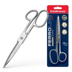 Ciseaux en métal ferro Erichkrause 18 cm - Fabriqués en acier de haute qualité - Lames épaissies - Couleur argent