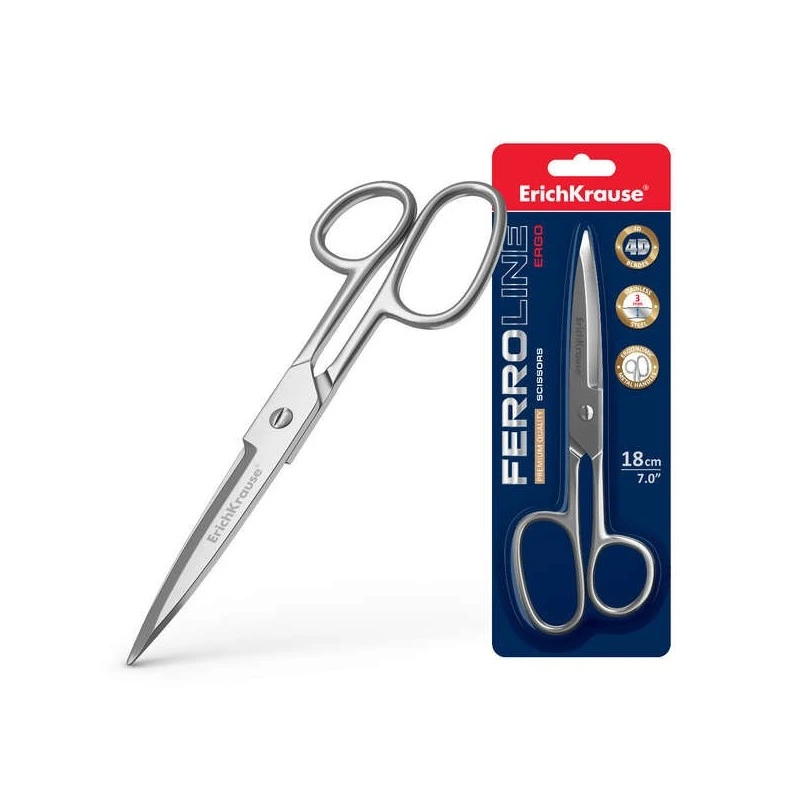 Erichkrause Ferro Tijera Metalica 18cm - Fabricadas en Acero de Alta Calidad - Cuchillas Engrosadas - Color Plateado